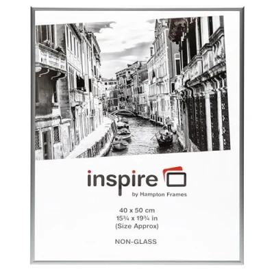 Image of Hampton Frames ALUMINIUM Poster Certificate Photo Frame Acrylic (Non Glass) Silver 40x50cm PAAF4050B