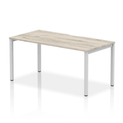 Image of Evolve Plus 1600mm Single Starter Desk Grey Oak Top Silver Frame