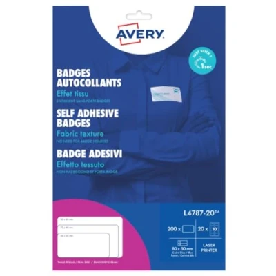 Image of Avery L4787 20 Customisable,Printable, Repositionable Name Badge Labels, 10 Labels Per A4 Sheet Blue Border