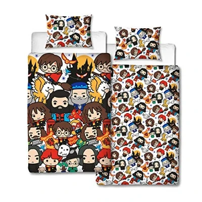 Image of Harry Potter Charm Design Single Reversible Two Sided Official Bedding Duvet Cover with Matching Pillow Case, Multi