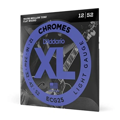Image of D&#039;Addario Guitar Strings XL Chromes Electric Flat Wound Polished for Ultra Smooth Feel and Warm, Mellow Tone ECG25 Light, 12 52, 1 Pack
