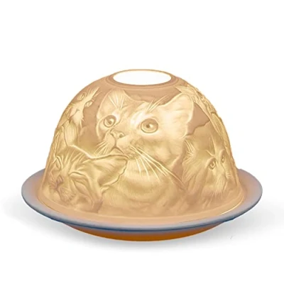 Image of Light Glow Tealight Candle Holder Cats LD12008, White, Approx. H8 x Ø12cm or H3.2&quot; Ø4.7&quot;