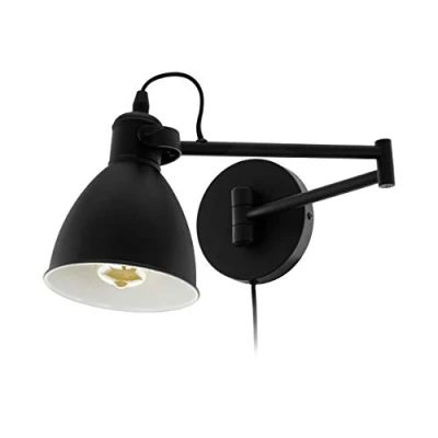 Image of Eglo Peri Vintage Wall Light, Black Steel Industrial lamp, Hallway and Living Room Lighting, incl. Switch, E27 Socket