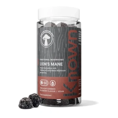 Image of Lion’s Mane 1,000mg Mushroom Gummies + Iodine &amp; Niacin Nootropic Support for Cognition, Mood, Immunity Inflammation Delicious Blueberry Flavour 60 Two a Day Vegan (One Month’s Supply)