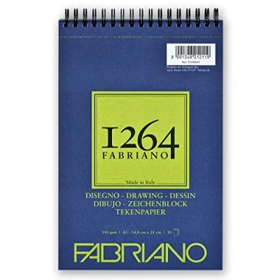 Image of Honsell Fabriano Disegno 19100645 Spiral Bound Sketch Pad 1264 180 g/m² DIN A5 30 Sheets Natural White Satin Paper with Medium Grain Acid for All Drying Techniques