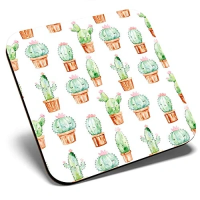 Image of Great Single Coaster Square Cute Cactus Plants in Pots Glossy Quality Coasters Tabletop Protection for Any Table Type #12963