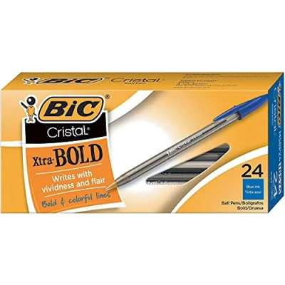 Image of BIC Cristal Xtra Bold Ballpoint Pen, Point (1.6mm) For Vivid And Dramatic Lines, Blue, 24 Count