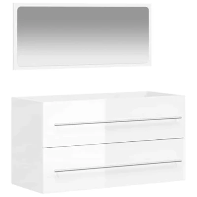 Image of vidaXL Bathroom Wall Mounted Cabinet with Sleek Mirror, High Gloss White Engineered Wood, Ample Storage Space, Ideal for Contemporary Bathrooms