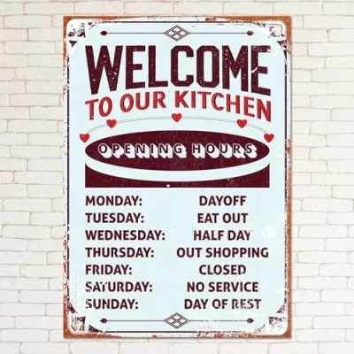 Image of Welcome to our KITCHEN FUNNY Retro Metal Sign Man Cave Bar Pub Plaque Party Vintage Gift
