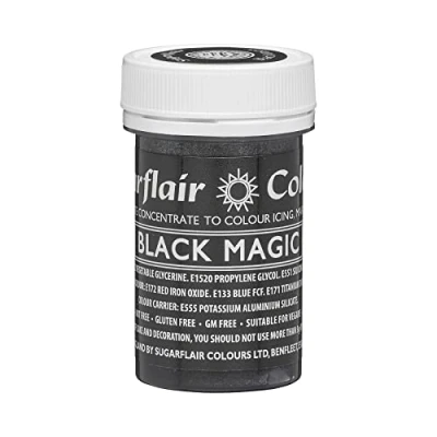 Image of Sugarflair Black Magic Satin Food Colouring Paste, Highly Concentrated for Use with Sugar Pastes, Buttercream, Royal Icing or Cake Mix, Vibrant Colour Dye 25g