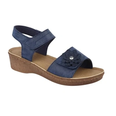 Image of Jo &amp; Joe Ladies Comfort Floral Detail Double Strap Touch Close Fastening Wedge Sandals (Navy, UK Footwear Size System, Adult, Women, Numeric, Medium, 7)