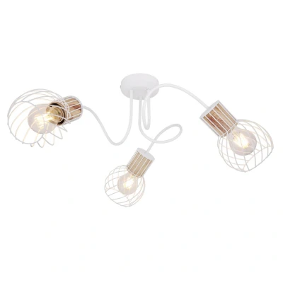 Image of Globo Luise ceiling light, white, wooden look, 3 bulb