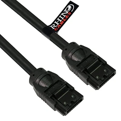 Image of rhinocables SATA 3 Cables Serial ATA III Hard Drive Data HDD SDD Locking Latch Lead Straight Heads (90cm)