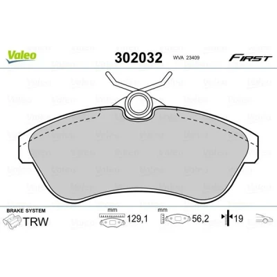 Image of 1611334680, 1617270280, 425237, 425372, E172282 Brake pad set VALEO 302032 FIRST Front Axle excl. wear warning contact without anti squeak plate