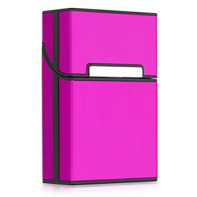 Image of kwmobile Cigarette Case Box Holder Plastic with Aluminum Coating for Cigarettes Magnetic Flip Top Closure Dark Pink