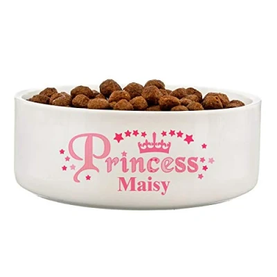 Image of Personalised Pet Bowl. Princess Dog Ceramic 14cm