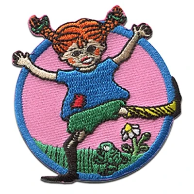 Image of Pippi Longstocking Dances Flower Iron on Patches Adhesive Emblem Stickers Appliques, Size: 2,36 x 2,44 inches
