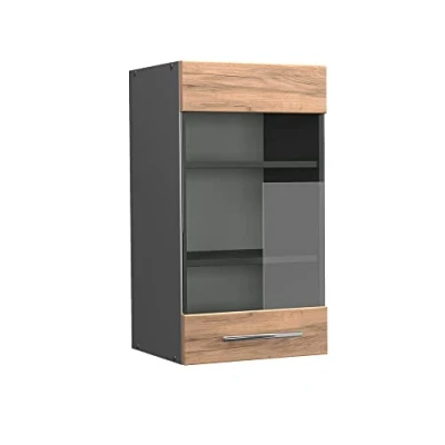 Image of Vicco Glass kitchen cabinet Fame Line, Gold power oak/Anthracite, 40 cm