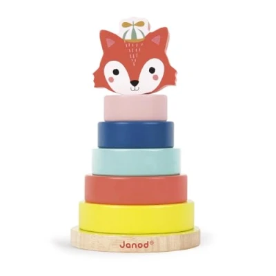 Image of Janod Baby Forest, Fox Stacker Wooden Stackable Toy Early Learning Develop Fine Motor Skills Years Multi Colours From 1 Year Old, J08014