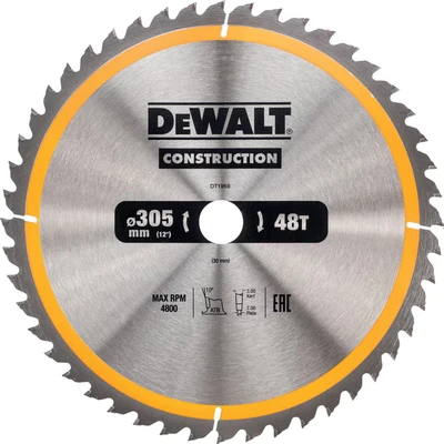 Image of DEWALT DT1959 Construction Circular Saw Blade 305mm x 30mm 48T, 240 V, Yellow/Black