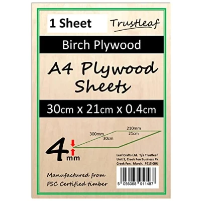 Image of 4mm Birch Plywood A4 300x210x (Pack of 1) Laserable Low Fume E1 Glue Ply...