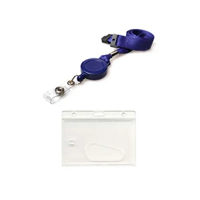 Image of ID Card It Lanyard Neck Strap with Safety Breakaway, Retractable Reel and Pass Badge Holder Enclosed for Work, Office, Security (Blue Horiz Enclosed)