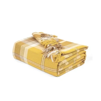 Image of EHC Highland Large Cotton Throw For Sofa, Double Bed, Armchair, 150 x 200cm, Ochre