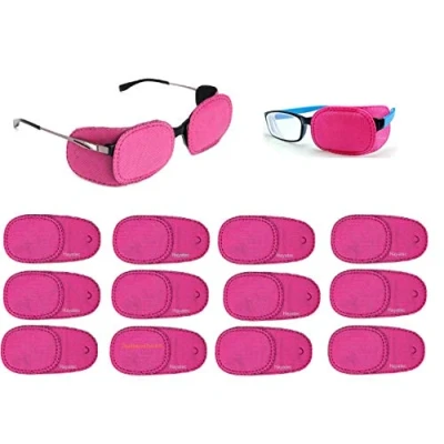 Image of 12 pcs Occlusion Eye Patch Cover for Children Glasses Lazy Amblyopia one Disorder Spectacle 110mm x 55mm (Pink) 6 Pairs Hayatec
