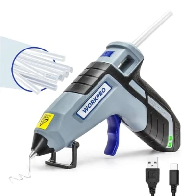 Image of WORKPRO Cordless Glue Gun 3.6V with 20pcs Sticks(7x100mm), Fast Preheating Hot Kit Less drip Nozzle, USB C Rechargeable Melt Guns for DIY Project, Art, Craft