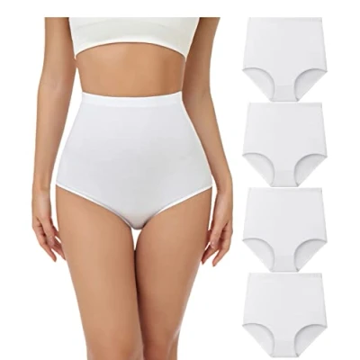 Image of wirarpa Women&#039;s Cotton Knickers Super High waisted Briefs Ladies Underwear Full Coverage Panties White 4 Pack 5XL