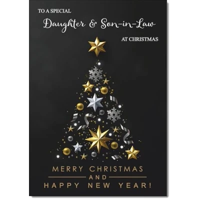 Image of doodlecards Daughter and Son in Law Christmas Card Black Abstract Tree Medium Size for &amp; with Plain Envelope