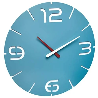 Image of TFA Dostmann Contour Designer Wall, 60.3047.14, Two Layered Sandwich dial, Quartz Clock, sea Blue/White, L360 x B65 H385 mm