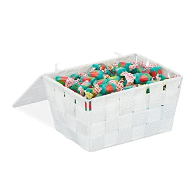 Image of Relaxdays Lidded Storage Basket with Lid, Bathroom Storage, PP, HxWxD: 10.5 x 19.5 14.5 cm, White