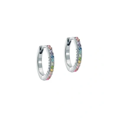 Image of Ted Baker Heplie Crystal Hoop Earrings (14mm outside diameter) For Women (Silver/Rainbow Pastel Crystal)