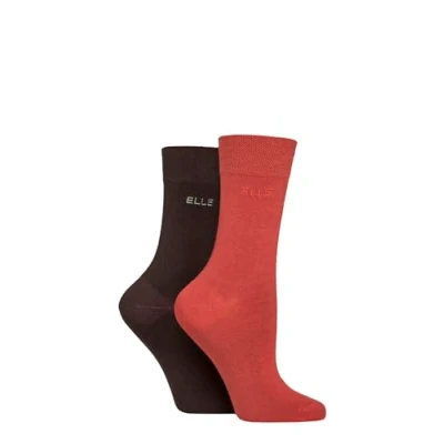 Image of Women&#039;s 2 Pair Elle Plain Bamboo Fibre Socks Wild Poppy 4 8