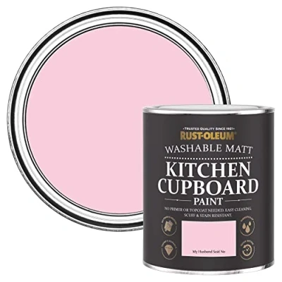 Image of Rust Oleum Pink Kitchen Cupboard Paint in Matt Finish My Husband Said No 750ML