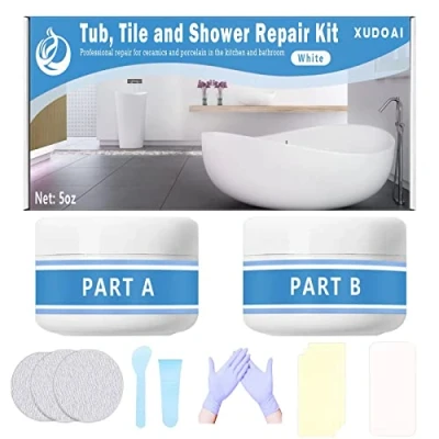 Image of Tub, Tile and Shower Repair Kit, 5oz White Bathtub Crack Refinishing Kit for Porcelain, Acrylic, Fiberglass