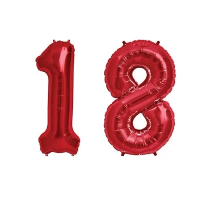 Image of Red Number 18 Large Helium Foil Balloon Birthday Party Wedding Anniversary Decoration 101cm