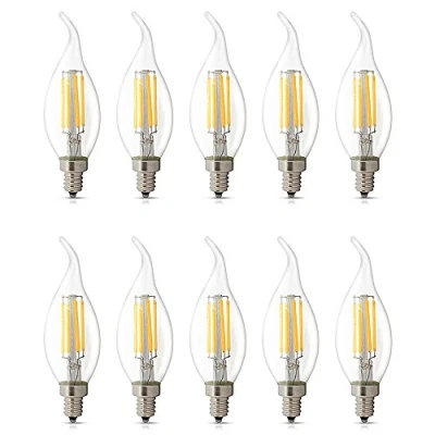 Image of BELINGGO 10 Pack E14 LED Dimmable 4W Warm White 2700K, C35 Bent Tip Flame Shape, Vintage Chandelier Light Bulbs, 40w Candelabra Halogen Bulb, Candle Filament Bulb