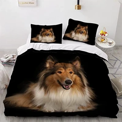 Image of Double Duvet Cover Set Rough Collie 3d Printed Bedding Quilt 3 Pieces Soft Microfiber Comforter with Zipper Closure and 2 Pillowcases For kids Teens 200x200cm