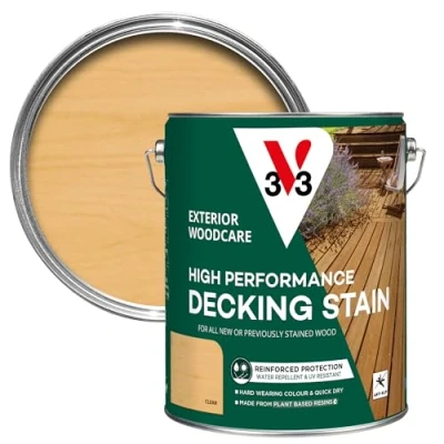 Image of V33 High Performance Decking Stain Clear 5L Biosourced Formula Anti Slip Quick Dry UV Resistant Hard Wearing Long Lasting Weather Protection
