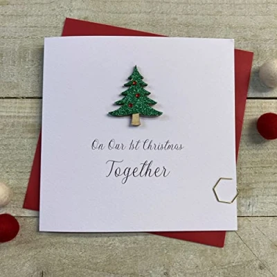 Image of WHITE COTTON CARDS Our First Together Wooden Glittered Christmas Tree (XS6 O1T) Handmade