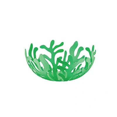 Image of Alessi Mediterraneo ESI01/21GR Fruit Bowl in Steel Coloured with Epoxy Resin, Diameter 21cm, Green