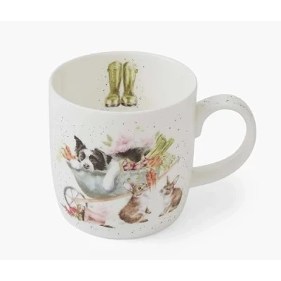 Image of Royal Worcester Wrendale Deigns Sleeping on The Job 0.3 Litre Ceramic Mug with Dog and Cat Motifs