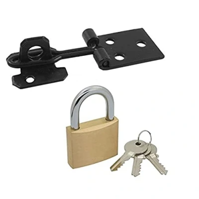 Image of Merriway BH02465 100 mm (4 inch) Wire Hasp &amp; Staple, Black Japanned with 19 (3/4 Brass Padlock 3 Keys