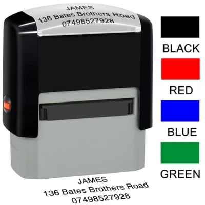Image of Personalised Stamp Self Inking Custom 38x14mm Rubber Work Business Address Stamps Up to 3 Lines 4 Color and Font Available