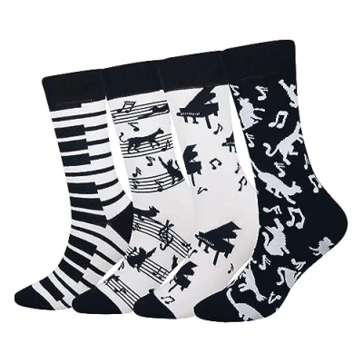 Image of Cansok Men&#039;s Animal Cat Socks Music Piano Gifts Novelty Dress Crew (Music Cat)