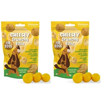 Image of 2 PACK ROSEWOOD CHEESEY CRUNCHY MEATBALLS CHEESE TURKEY DOG TREATS VITAMINS 140G