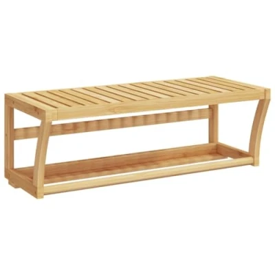 Image of vidaXL Wall mounted Bamboo Bathroom Towel Shelf Rack Durable with Natural Varnish, Space Saving Organizer and Drying Bar, Simple Assembly Required