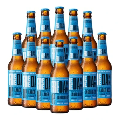 Image of Free DAMM Spanish Alcohol Lager 330 ml Bottles ABV 0.0% (12 Pack)